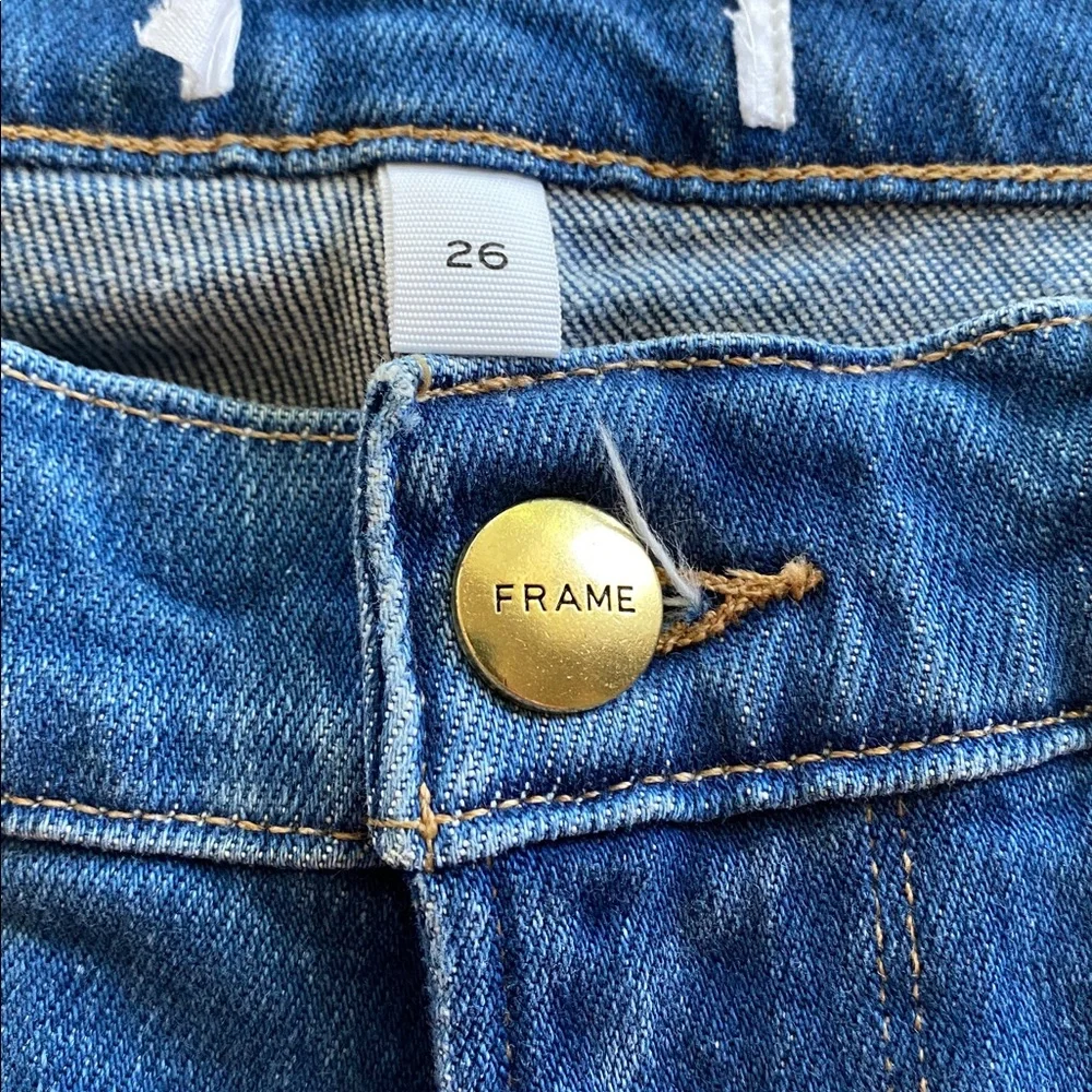 Frame Denim Straight Leg Distressed High Rise Dark Wash Denim‎ Jeans - Picture 5 of 5